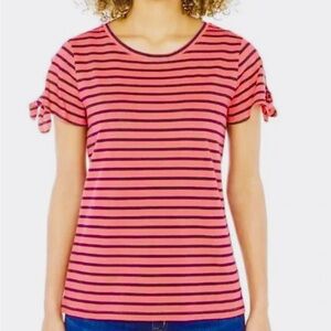Nautica Striped Short Sleeve Top in Pink and Black